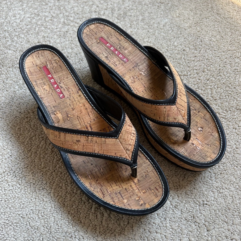 VINTAGE PRADA cork wedge sandals